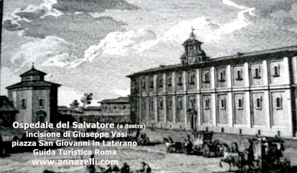 ospedale del salvatore, piazza san giovanni in laterano, roma, incisione di giuseppe vasi